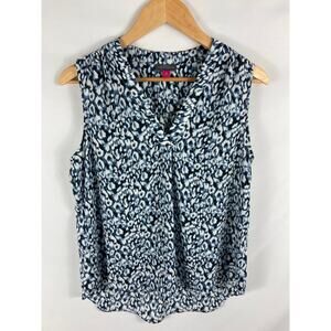 Vince Camuto Patterned V Neck Sleeveless Blouse Blue White Size Medium